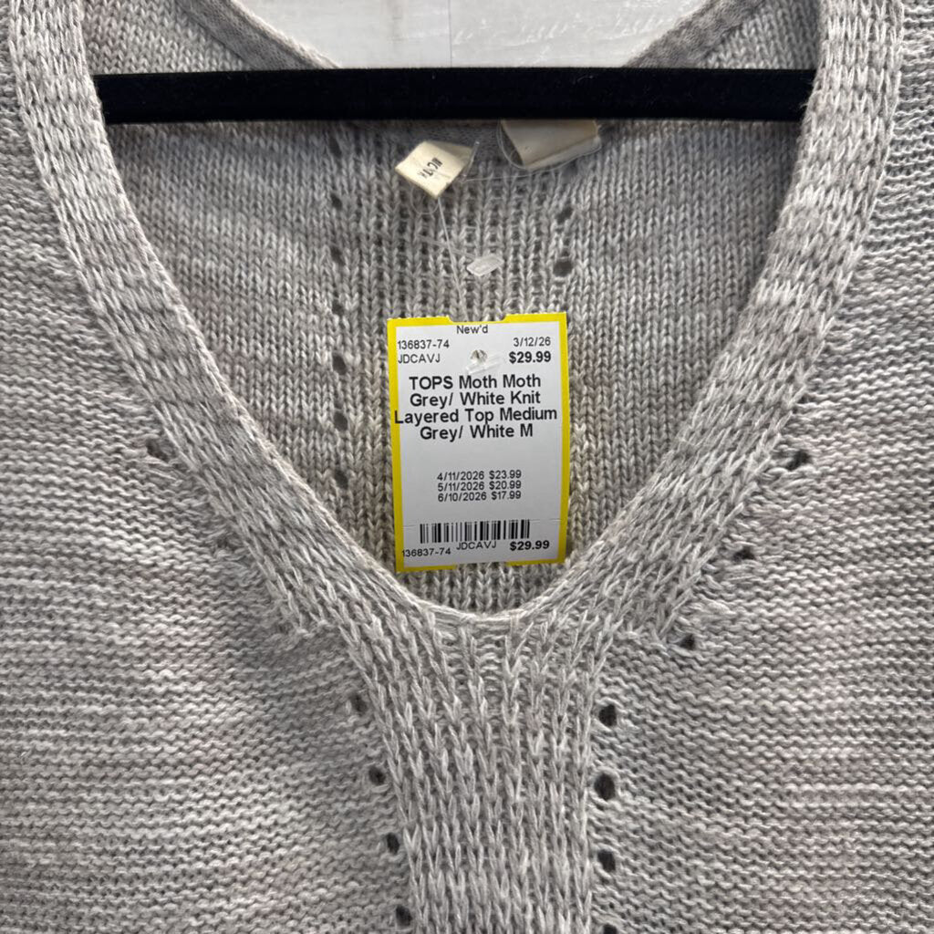 Moth Grey/ White Knit Layered Top Medium