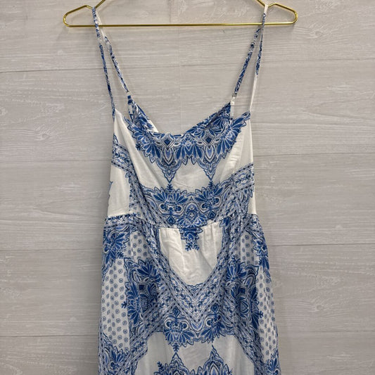 Olivaceous White/ Blue Print Tie Back Maxi Dress Large