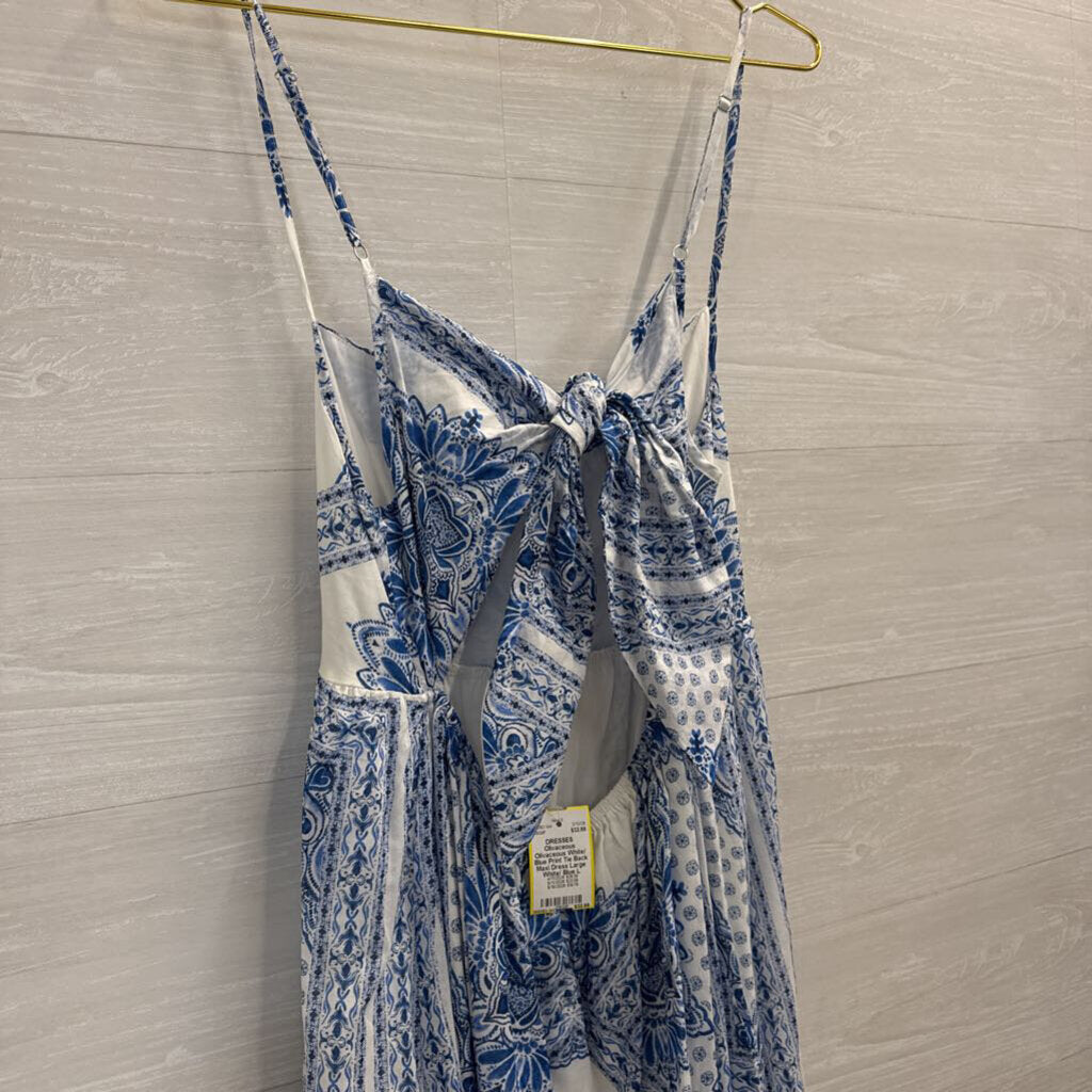 Olivaceous White/ Blue Print Tie Back Maxi Dress Large