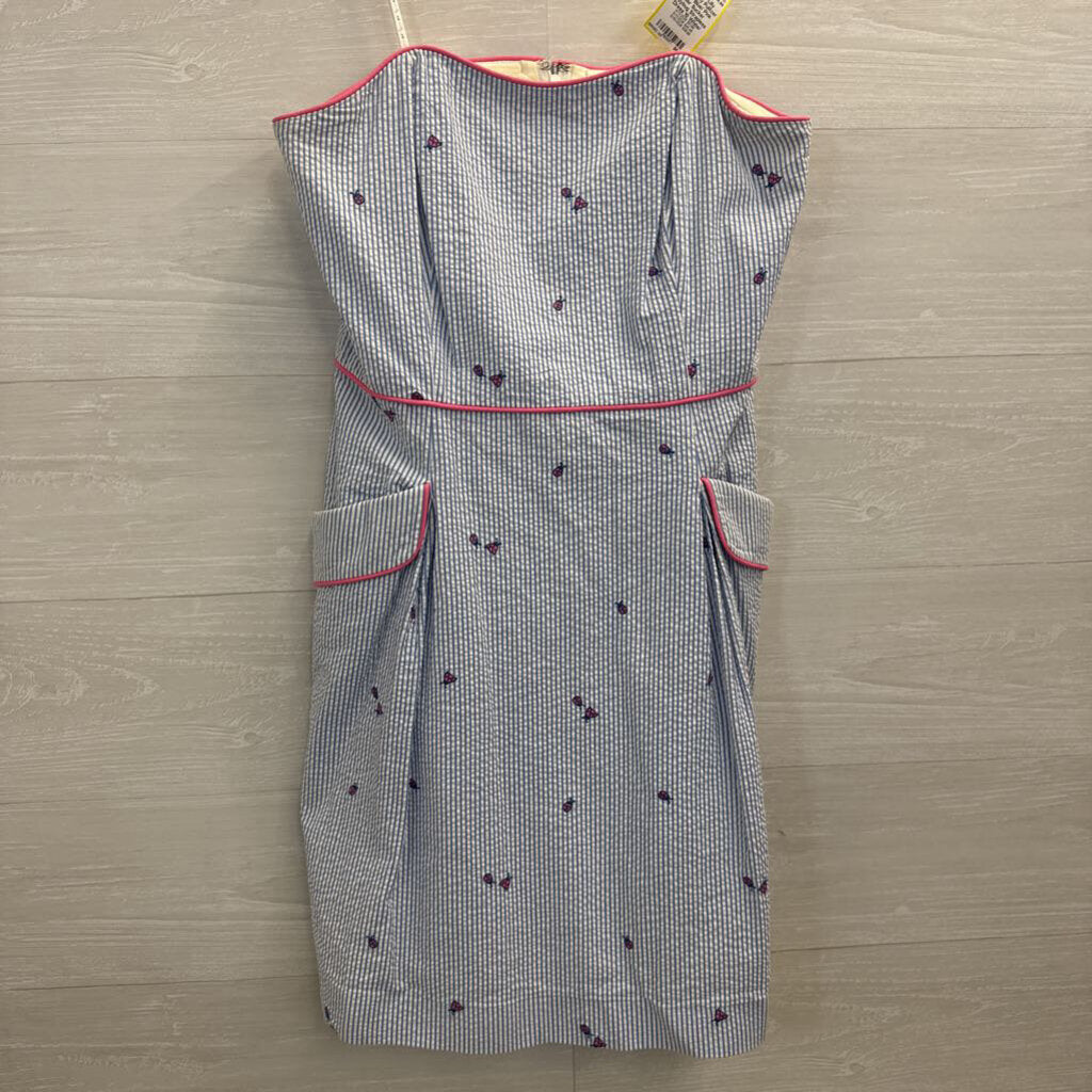 Lilly Pulitzer White/ Blue/ Pink Seer Sucker Ladybug Strapless Dress 10