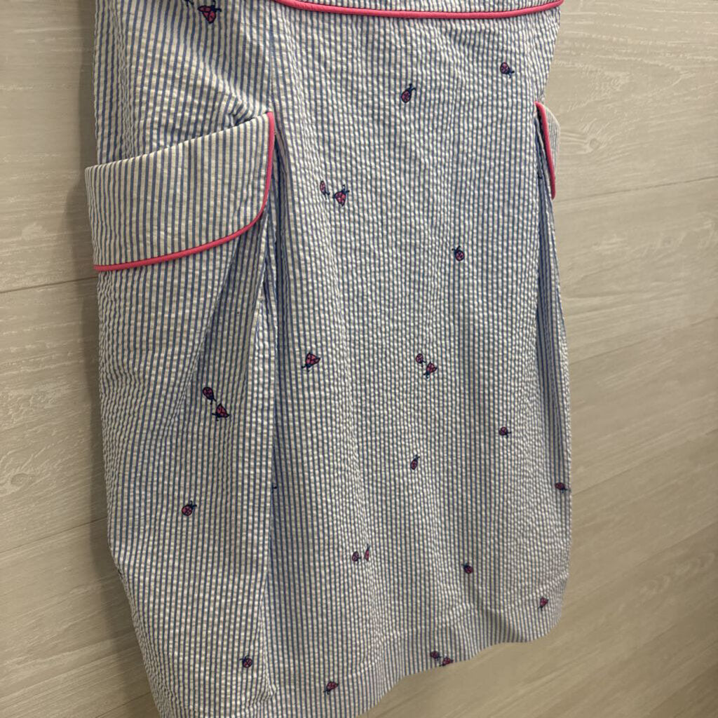 Lilly Pulitzer White/ Blue/ Pink Seer Sucker Ladybug Strapless Dress 10