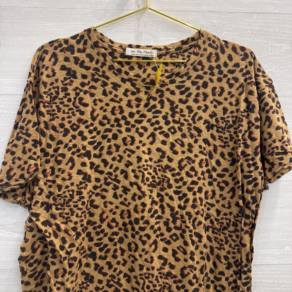 We The Free Brown/ Black Leopard Print Short Sleeve Top Large