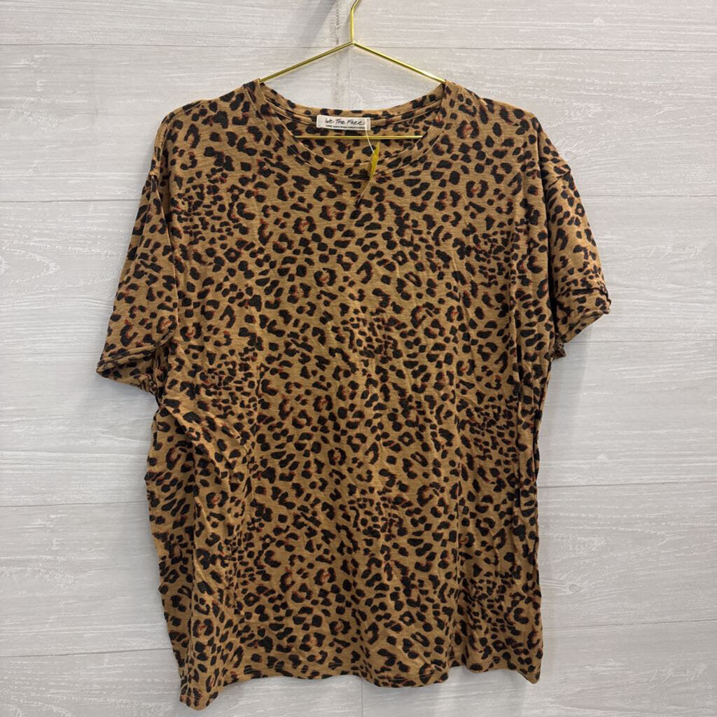 We The Free Brown/ Black Leopard Print Short Sleeve Top Large