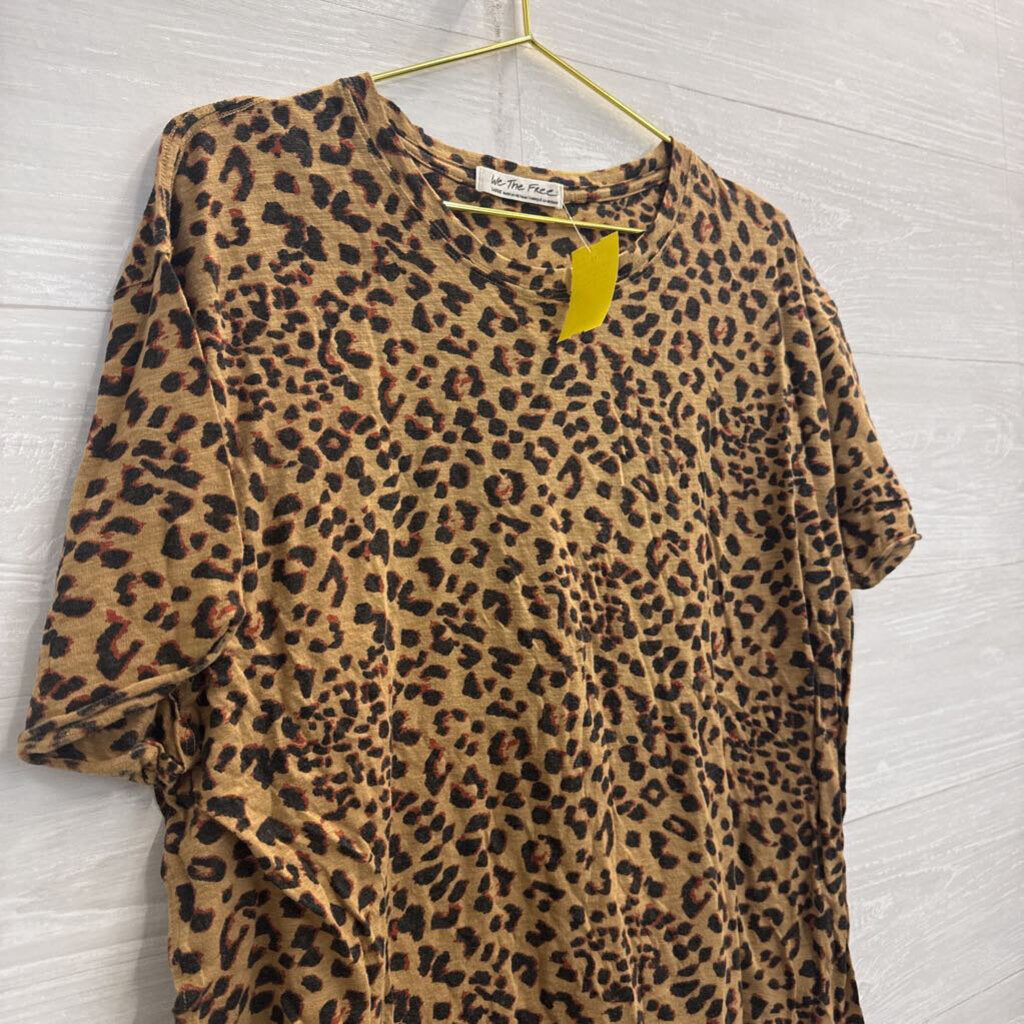 We The Free Brown/ Black Leopard Print Short Sleeve Top Large