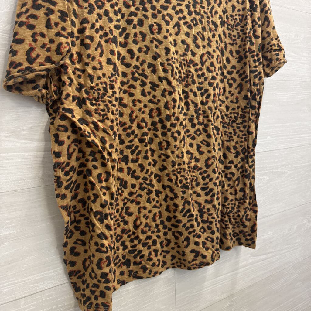 We The Free Brown/ Black Leopard Print Short Sleeve Top Large