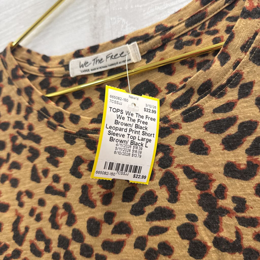 We The Free Brown/ Black Leopard Print Short Sleeve Top Large
