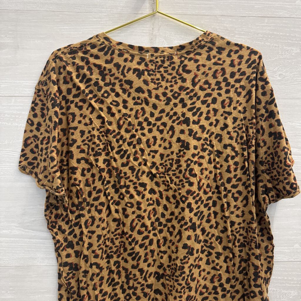 We The Free Brown/ Black Leopard Print Short Sleeve Top Large