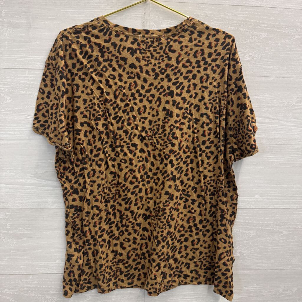 We The Free Brown/ Black Leopard Print Short Sleeve Top Large