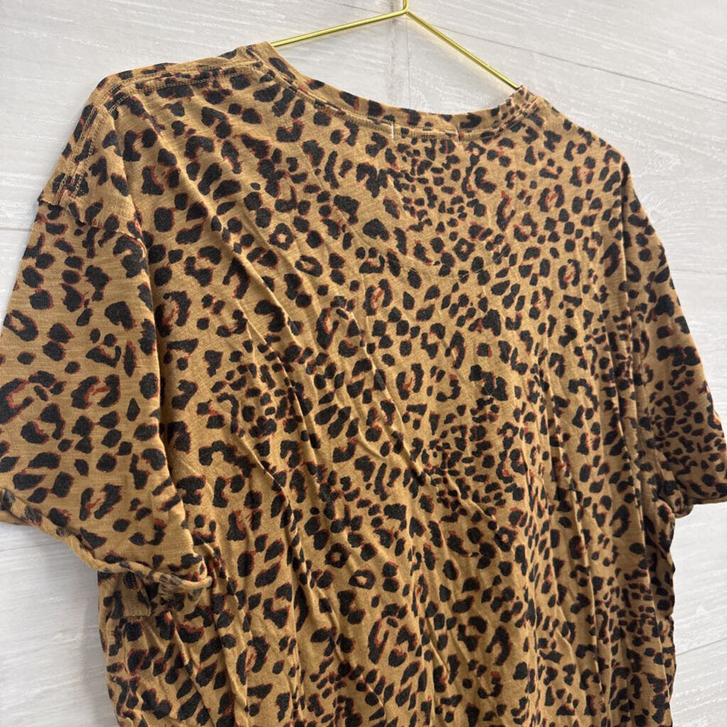 We The Free Brown/ Black Leopard Print Short Sleeve Top Large