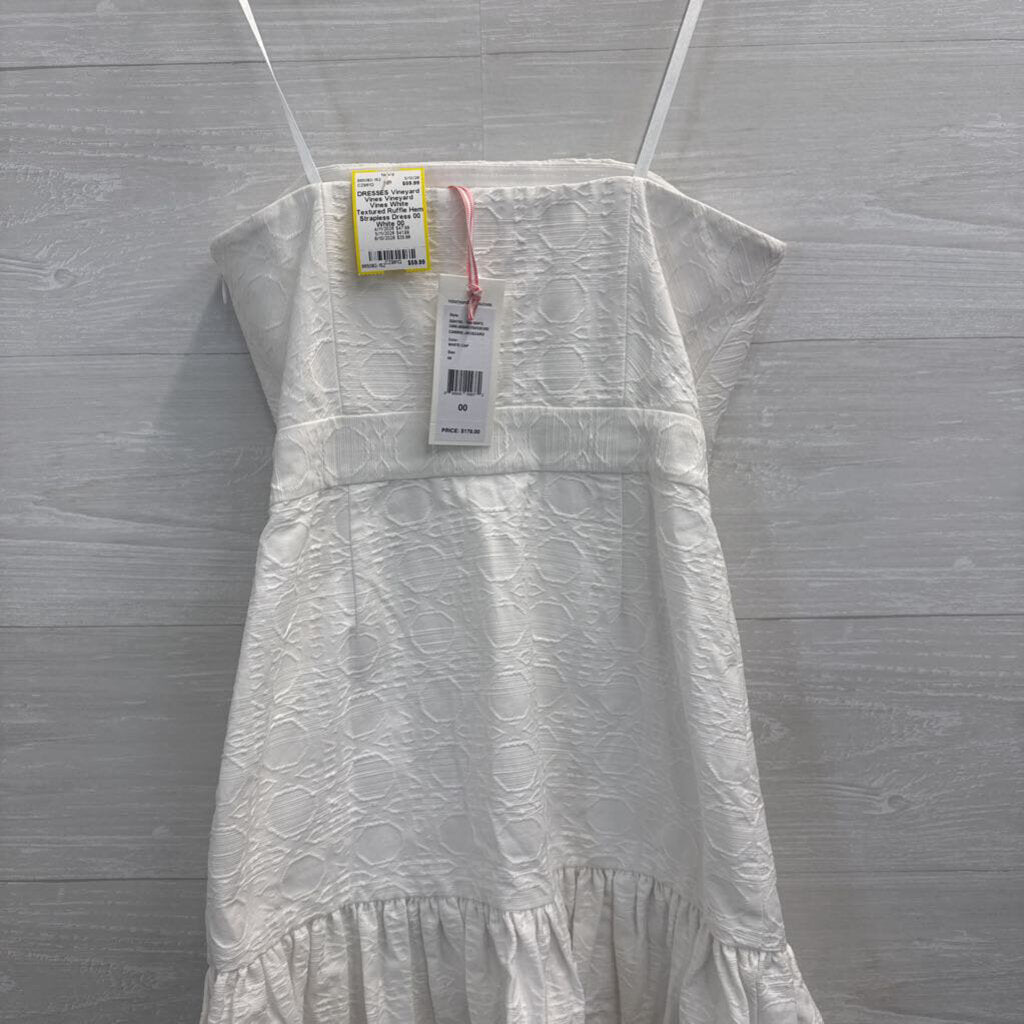 Vineyard Vines White Textured Ruffle Hem Strapless Dress 00