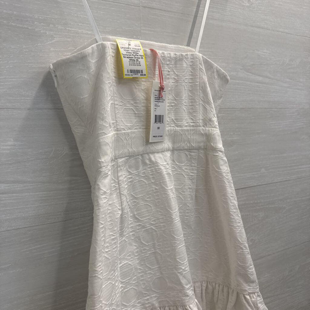 Vineyard Vines White Textured Ruffle Hem Strapless Dress 00
