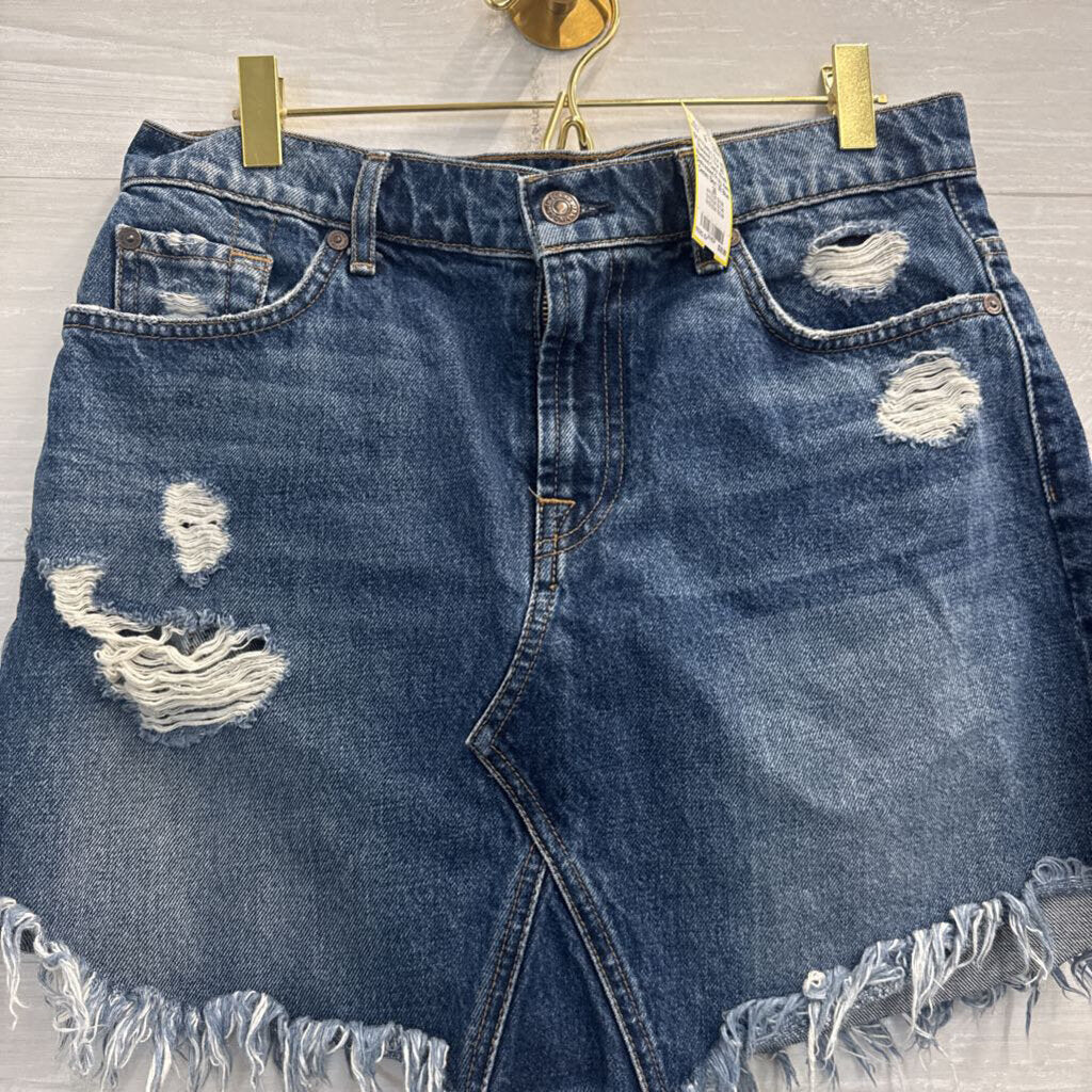 7 For All Mankind Dark Wash Distressed Fray Hem Denim Skirt 28