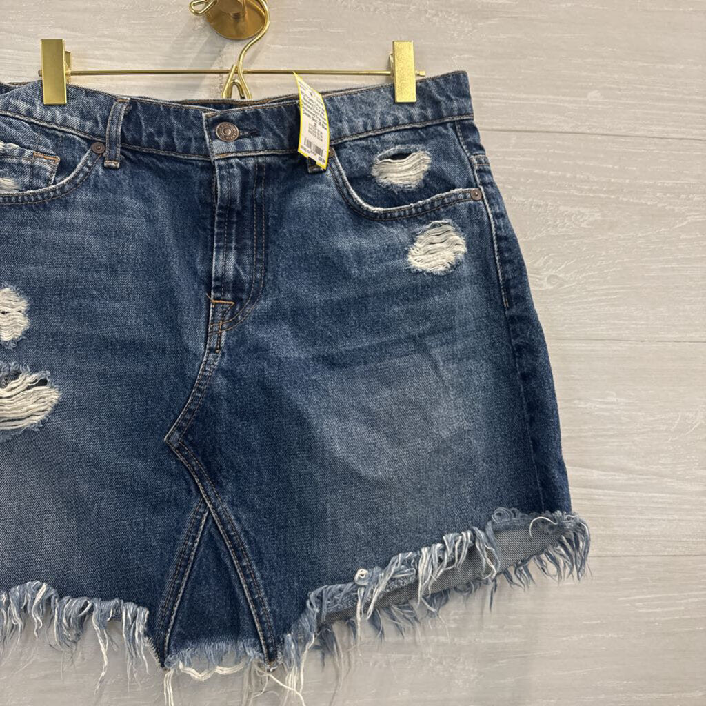 7 For All Mankind Dark Wash Distressed Fray Hem Denim Skirt 28