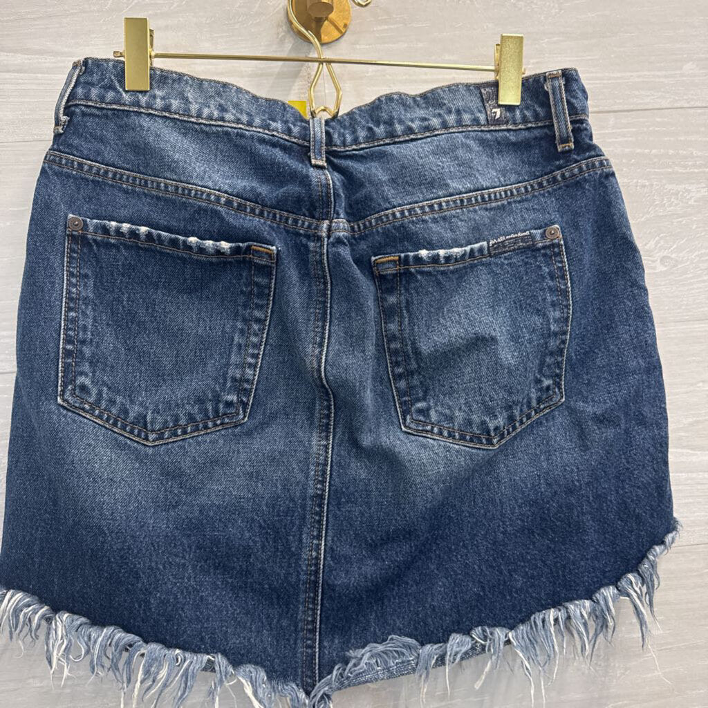 7 For All Mankind Dark Wash Distressed Fray Hem Denim Skirt 28