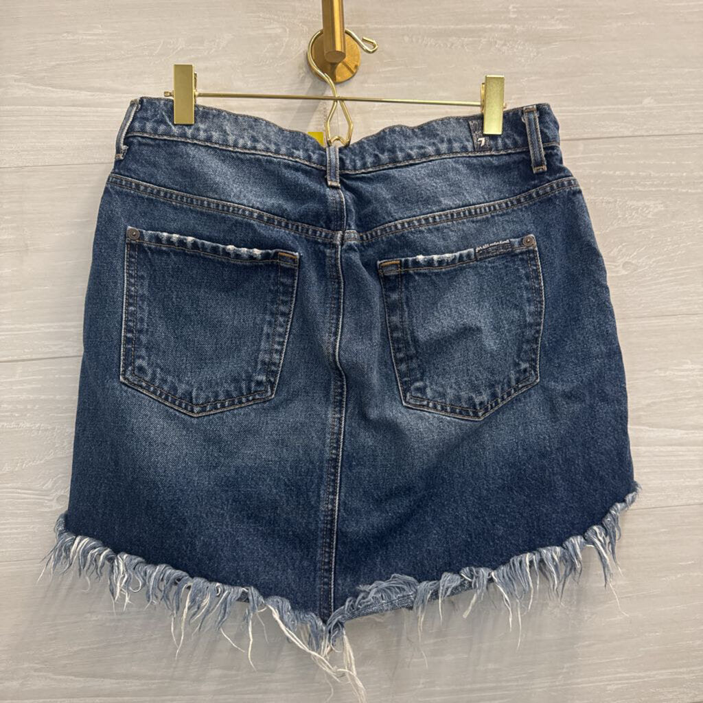 7 For All Mankind Dark Wash Distressed Fray Hem Denim Skirt 28