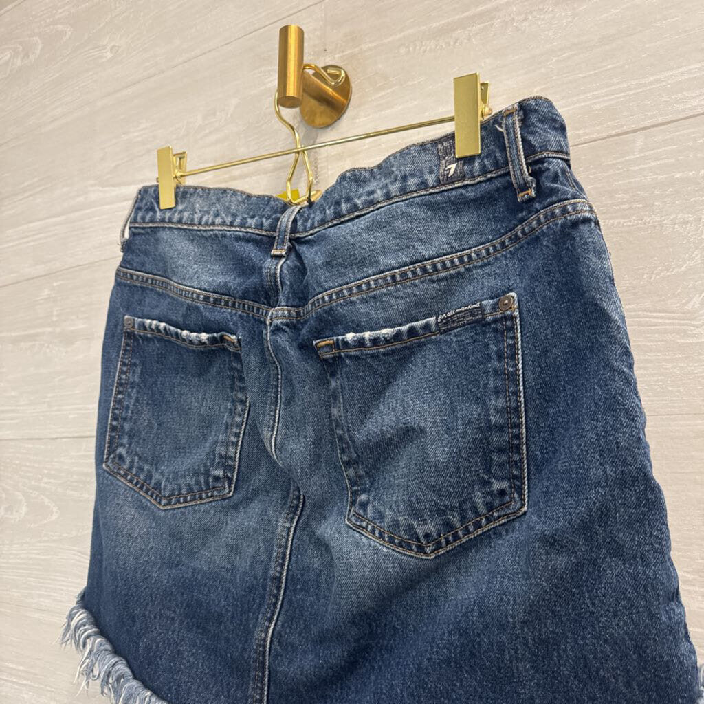 7 For All Mankind Dark Wash Distressed Fray Hem Denim Skirt 28
