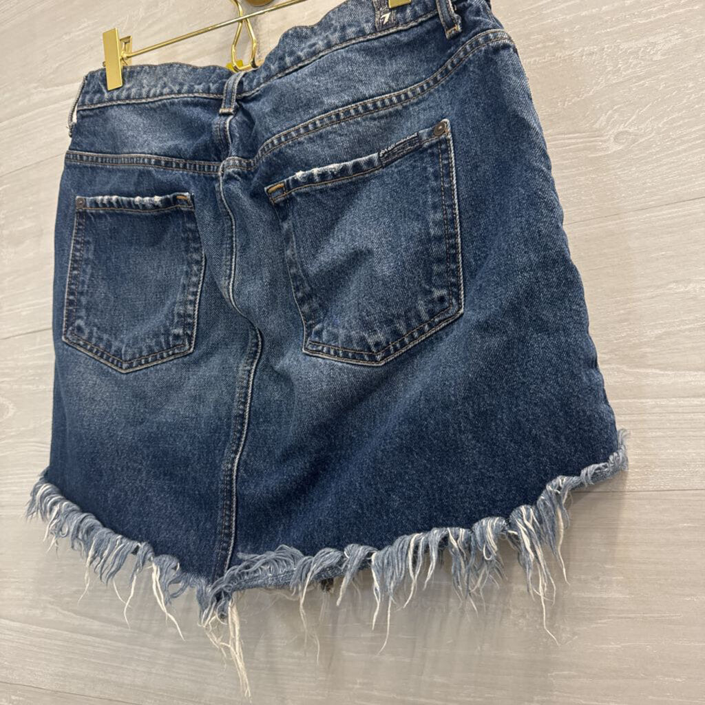 7 For All Mankind Dark Wash Distressed Fray Hem Denim Skirt 28