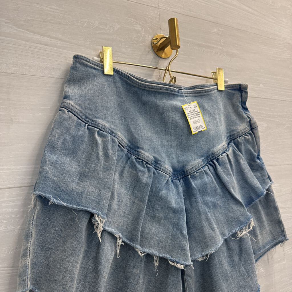 Mother Light Wash Layered Frayed Hem Denim Skirt 34