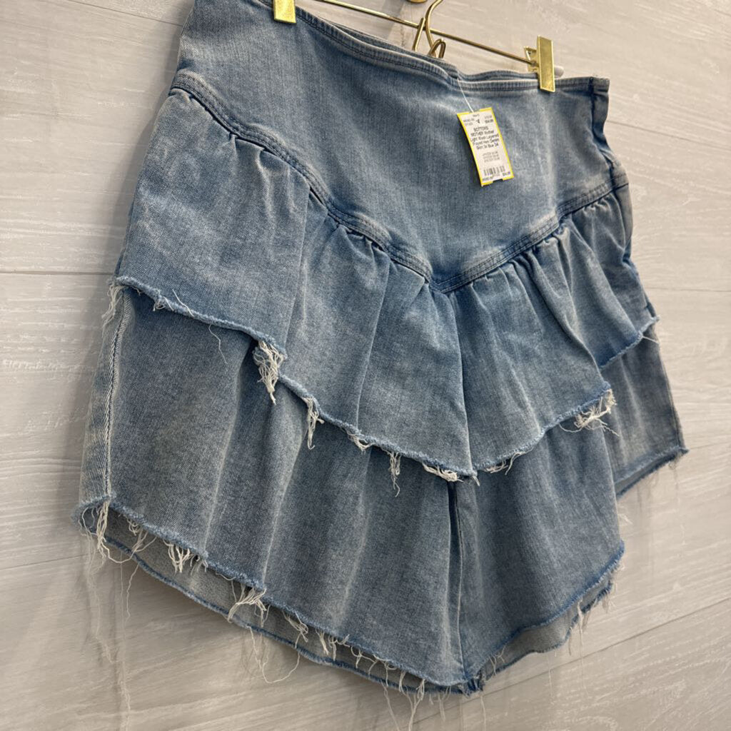 Mother Light Wash Layered Frayed Hem Denim Skirt 34