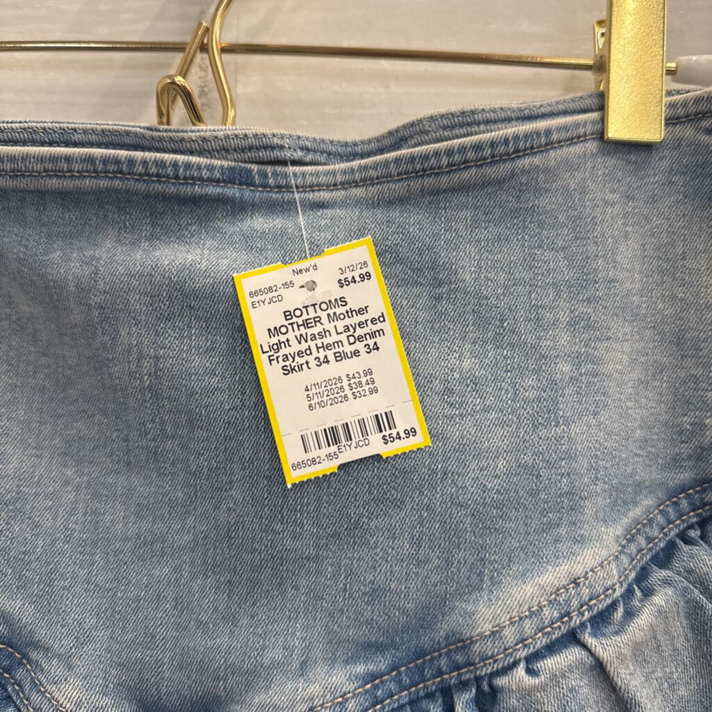 Mother Light Wash Layered Frayed Hem Denim Skirt 34