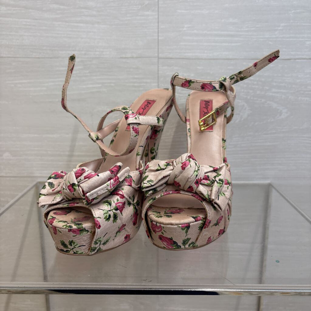 Betsey Johnson Pink Floral Haylie D Platform Peep Toe Heels 7