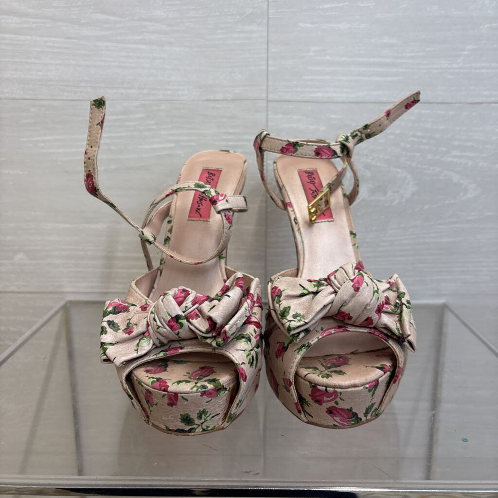 Betsey Johnson Pink Floral Haylie D Platform Peep Toe Heels 7