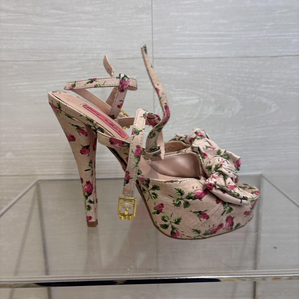 Betsey Johnson Pink Floral Haylie D Platform Peep Toe Heels 7
