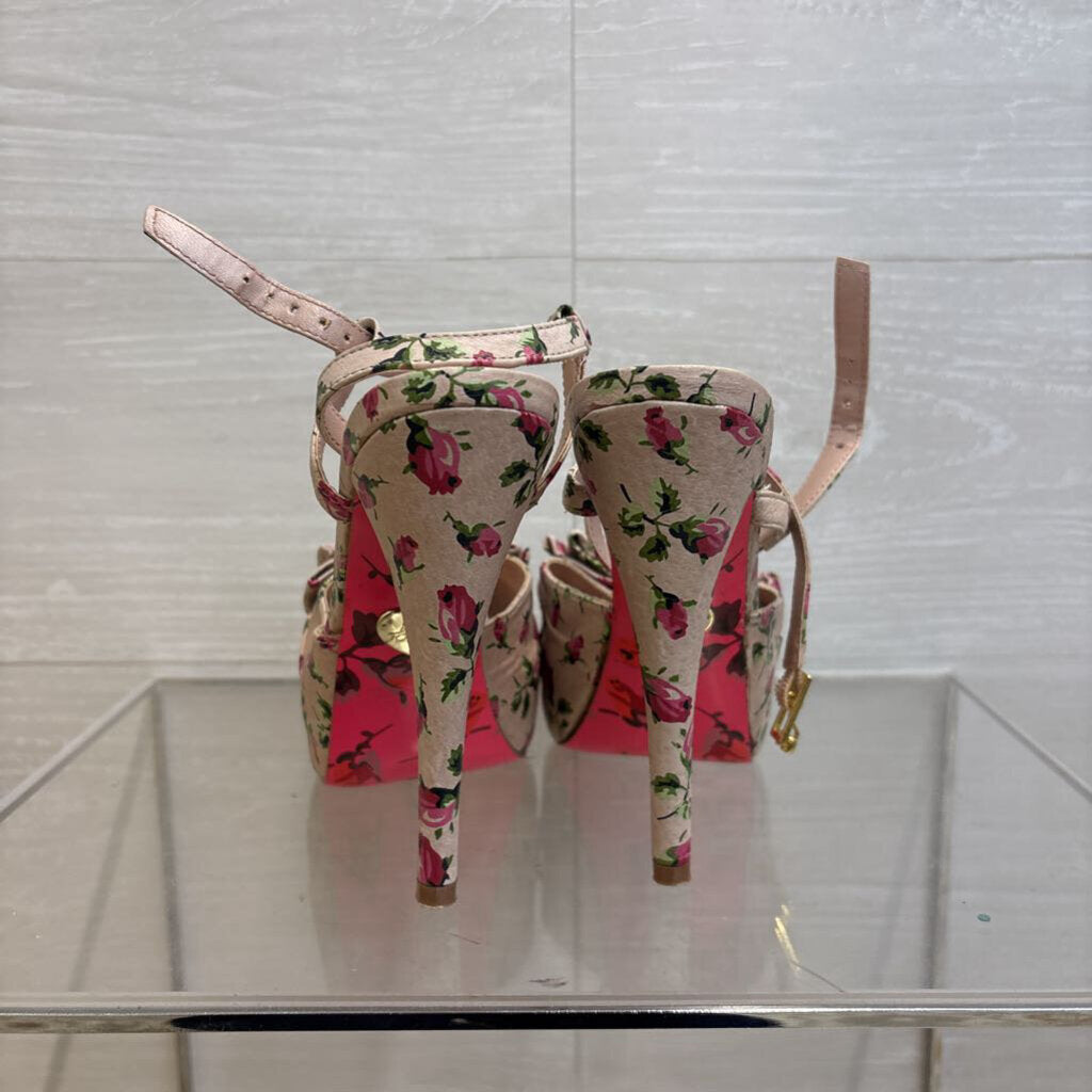 Betsey Johnson Pink Floral Haylie D Platform Peep Toe Heels 7