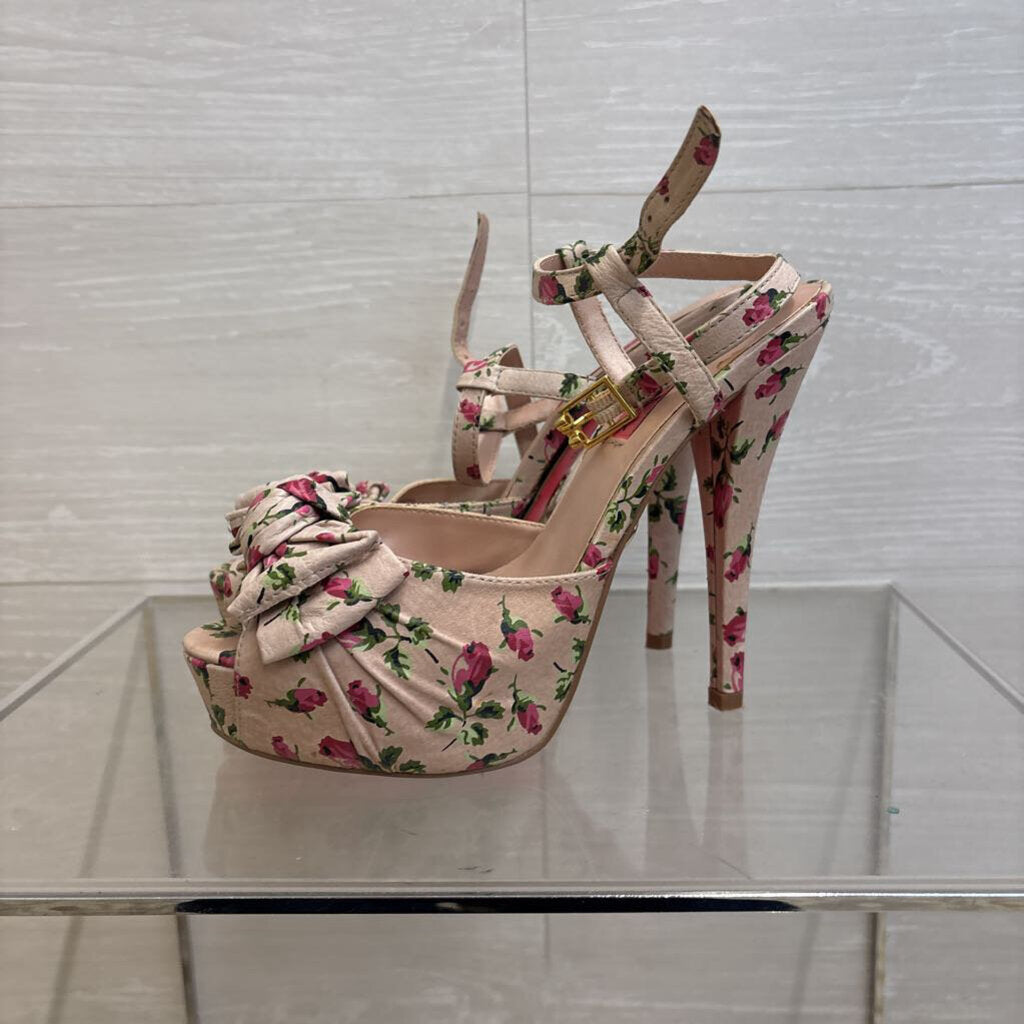 Betsey Johnson Pink Floral Haylie D Platform Peep Toe Heels 7