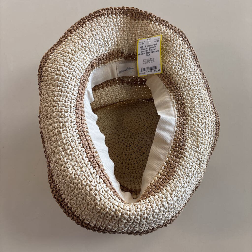 Brown Woven Straw Bucket Hat