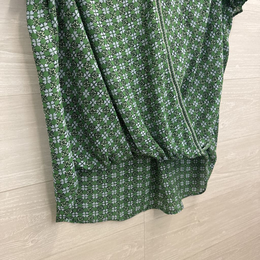 Max Studio Green/ Blue Print Short Ruffle Sleeve Top 1X
