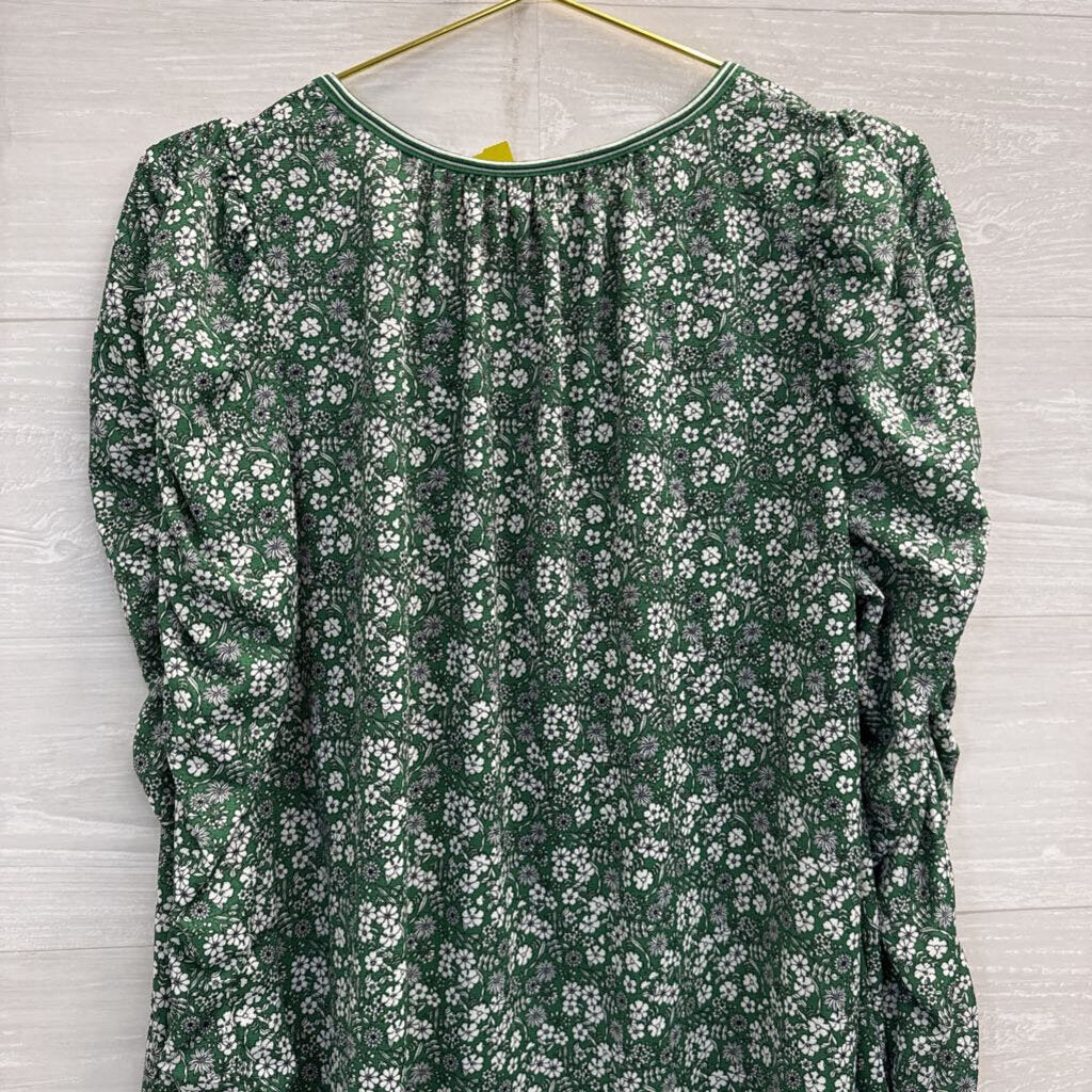 Max Studio Green/ White Floral Print Short Ruffle Sleeve Top 1X