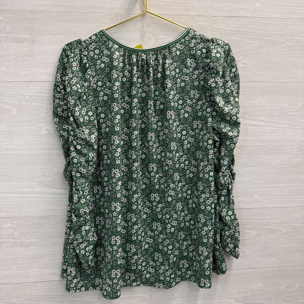 Max Studio Green/ White Floral Print Short Ruffle Sleeve Top 1X