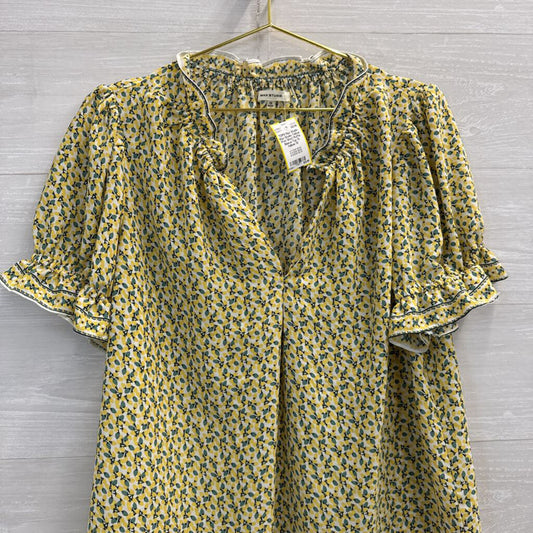 Max Studio Yellow Print Short Ruffle Sleeve Top 1X