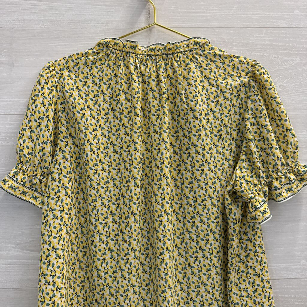 Max Studio Yellow Print Short Ruffle Sleeve Top 1X