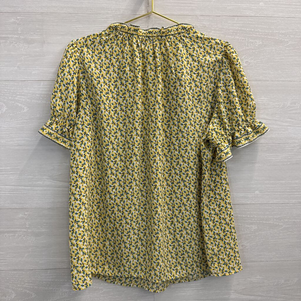 Max Studio Yellow Print Short Ruffle Sleeve Top 1X