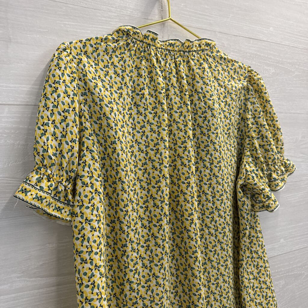 Max Studio Yellow Print Short Ruffle Sleeve Top 1X