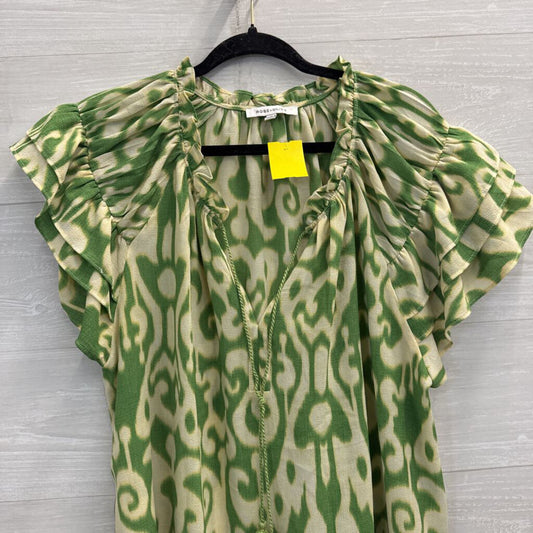 Rose and Olive Green/ White Short Ruffle Sleeve Top 1X