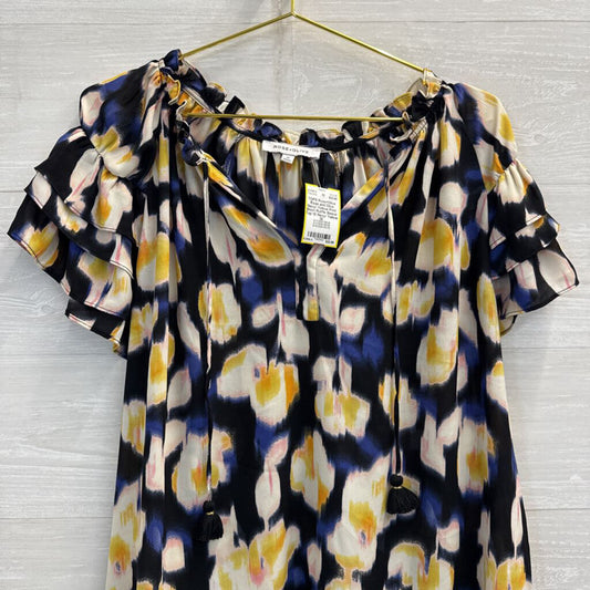 Rose and Olive Navy/ Yellow Print Short Ruffle Sleeve Top 1X