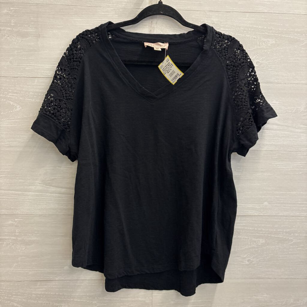 Philosophy Black Crochet Lace Detail Short Sleeve Top 1X