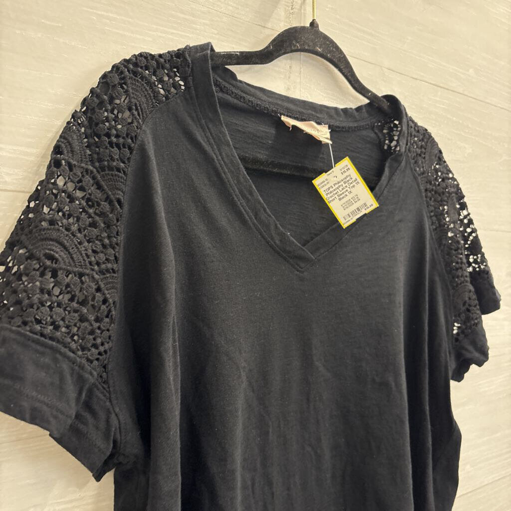 Philosophy Black Crochet Lace Detail Short Sleeve Top 1X