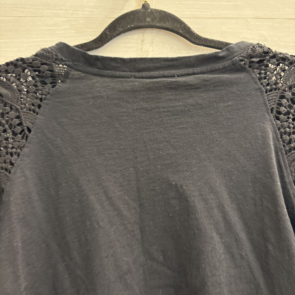 Philosophy Black Crochet Lace Detail Short Sleeve Top 1X