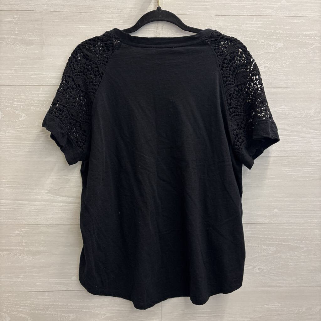 Philosophy Black Crochet Lace Detail Short Sleeve Top 1X