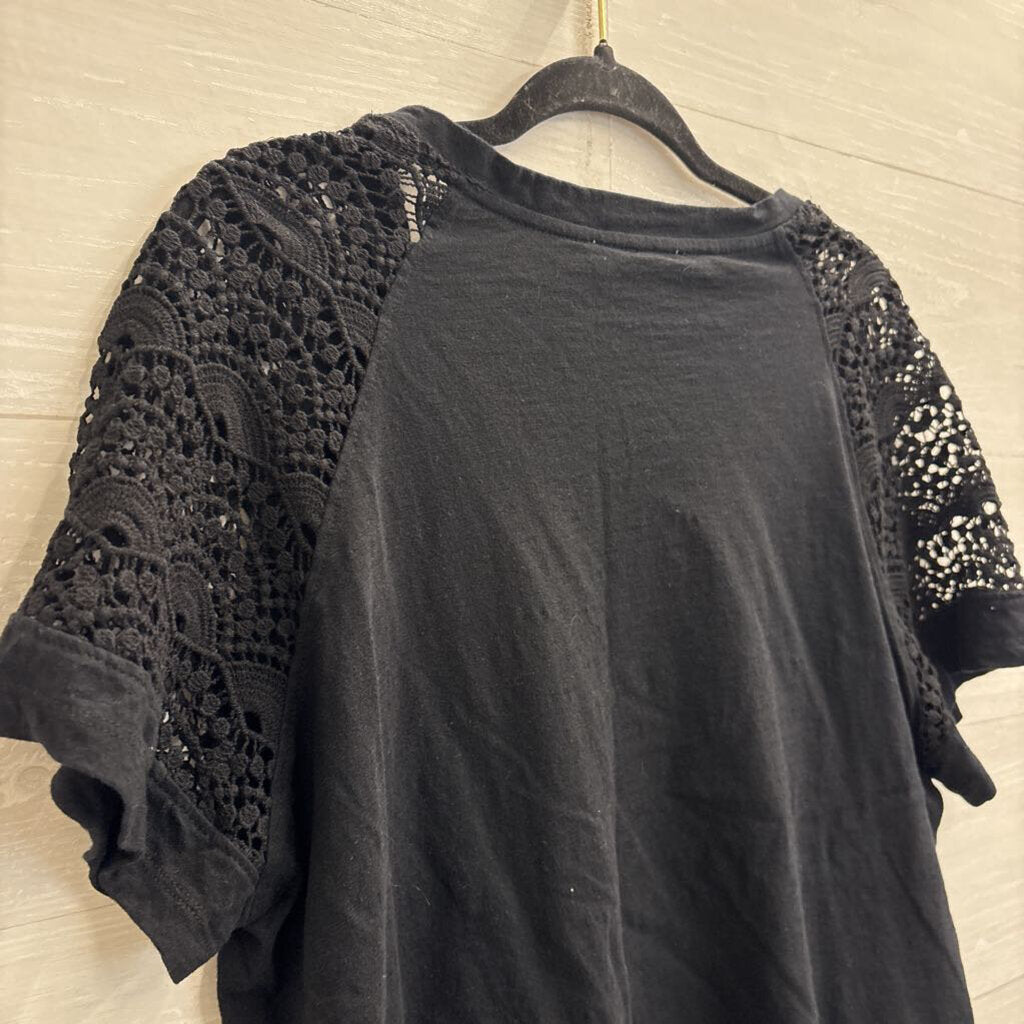 Philosophy Black Crochet Lace Detail Short Sleeve Top 1X
