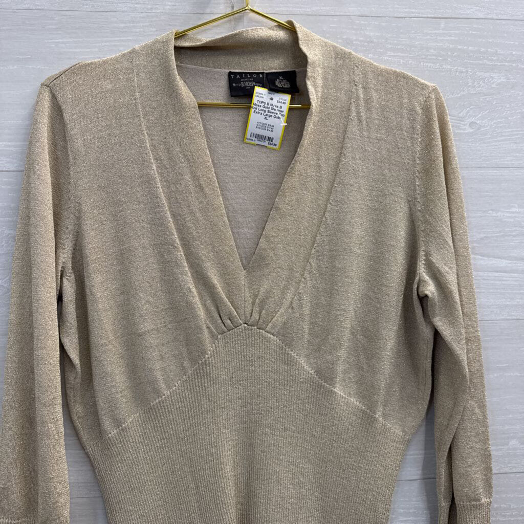 B Moss Gold Shimmer Knit Long Sleeve Top Extra Large