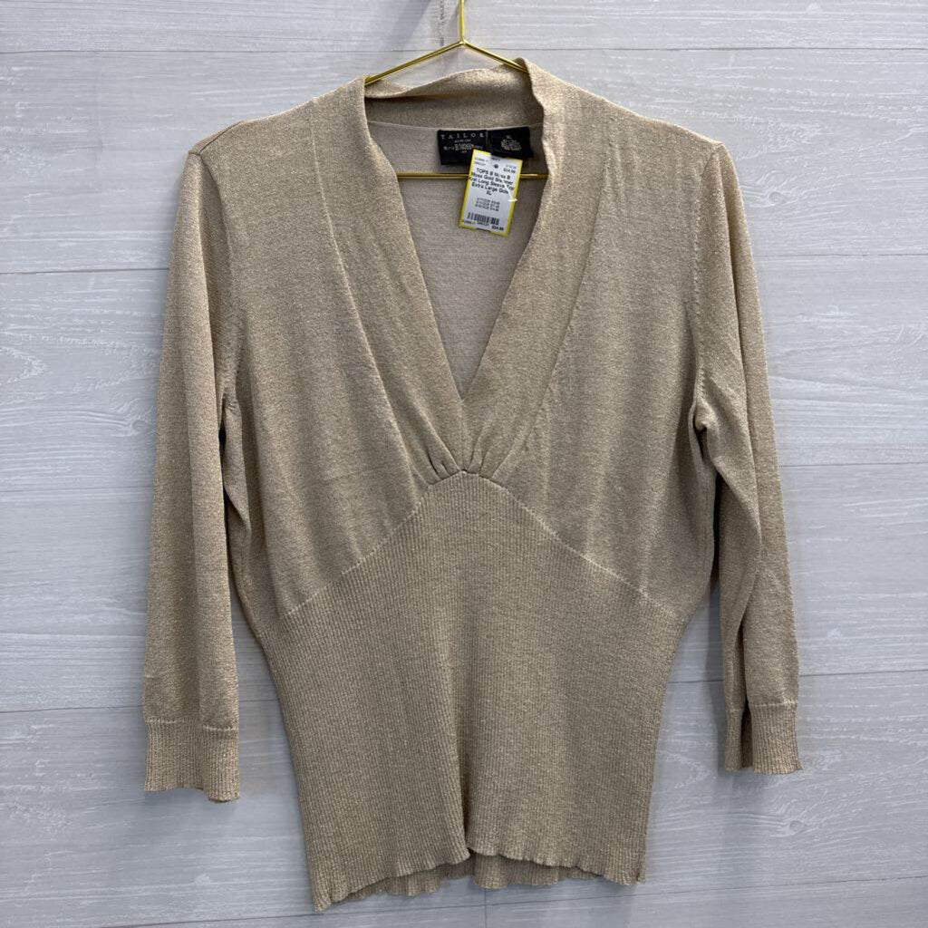 B Moss Gold Shimmer Knit Long Sleeve Top Extra Large