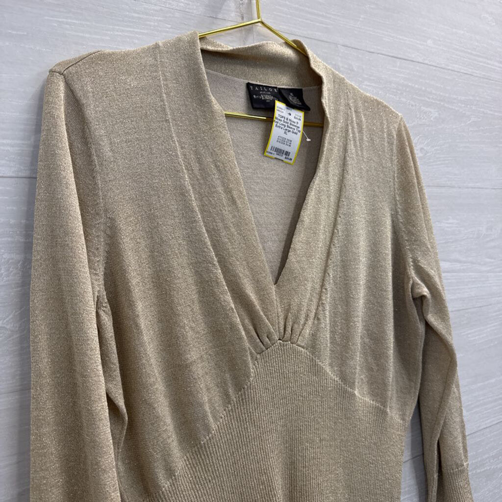 B Moss Gold Shimmer Knit Long Sleeve Top Extra Large