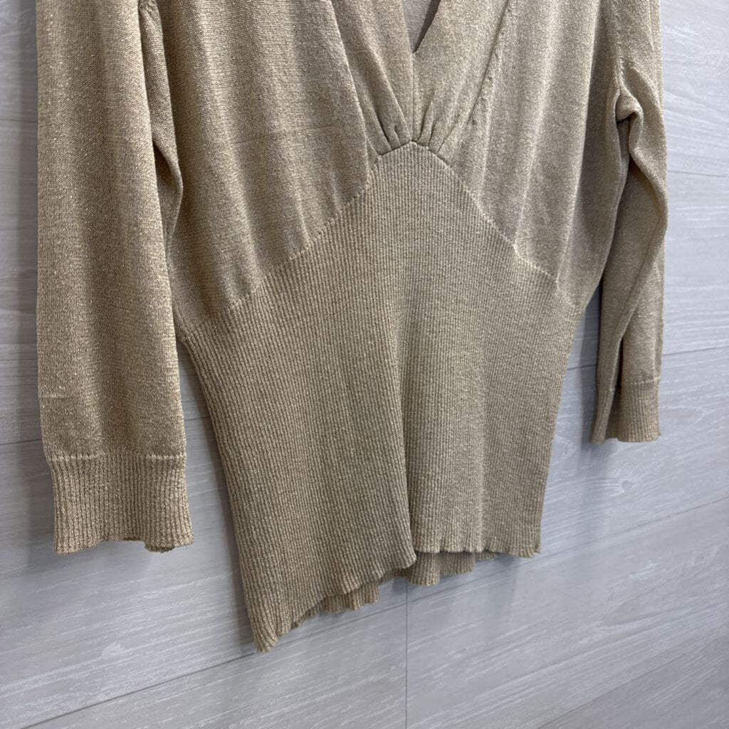 B Moss Gold Shimmer Knit Long Sleeve Top Extra Large