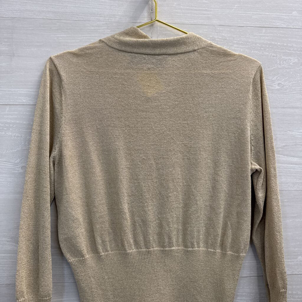 B Moss Gold Shimmer Knit Long Sleeve Top Extra Large