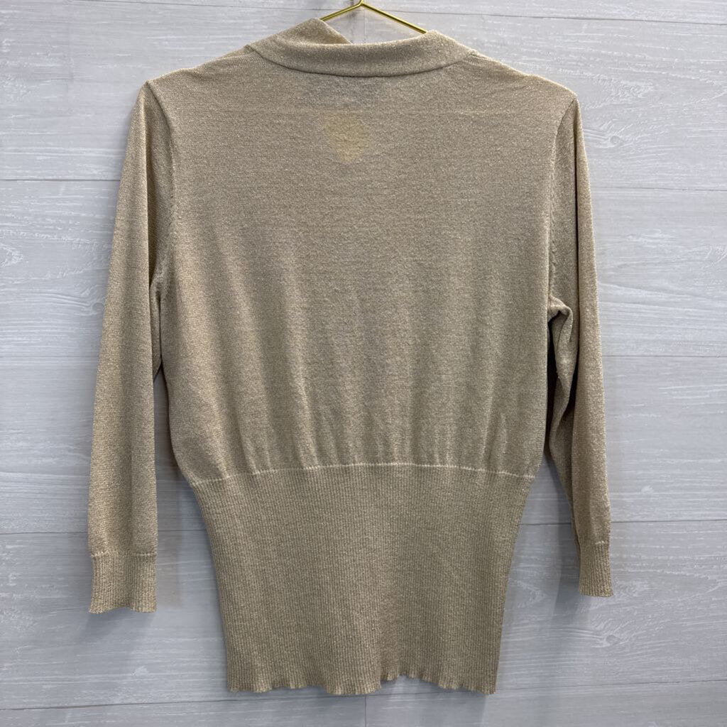 B Moss Gold Shimmer Knit Long Sleeve Top Extra Large
